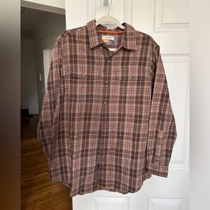 Magellan Outdoors Brown and Tan Plaid Button-Down Shirt